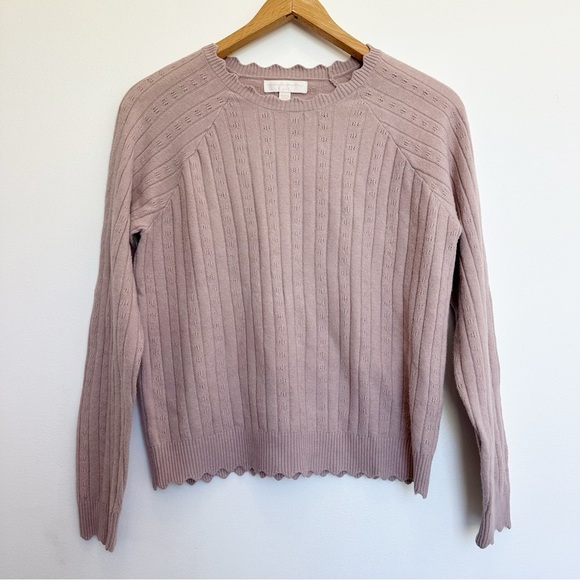 Spiritual Gangster Hudson Pointelle Crewneck Sweater Rose Pink Wool Blend Large - Picture 2 of 8